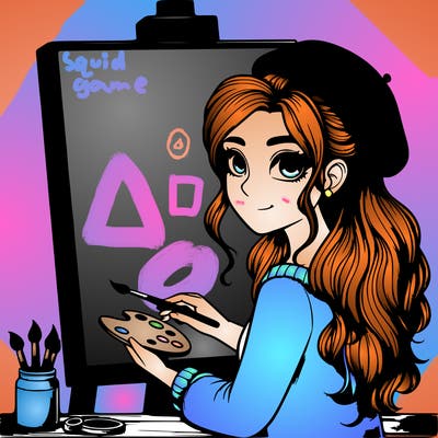 realistic girl artist painting a blank canvas