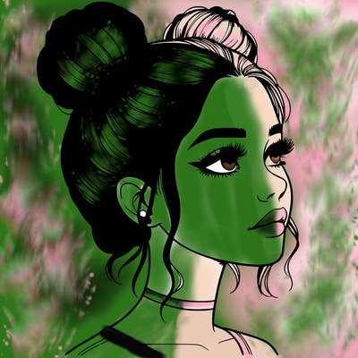 realistic girl with buns on the top of her head