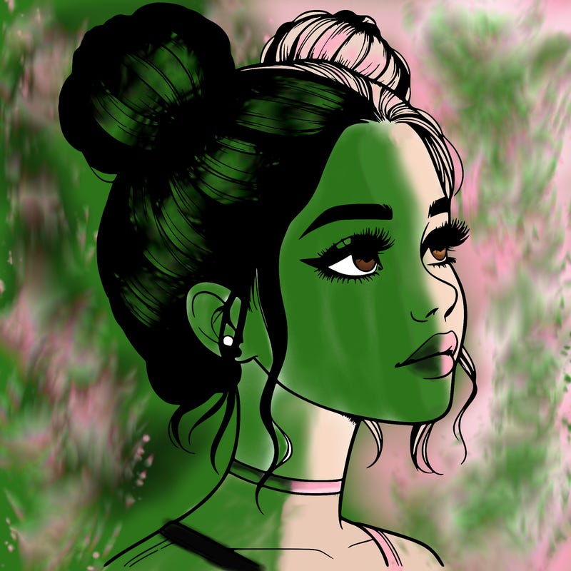 realistic girl with buns on the top of her head