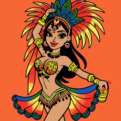 a samba dancer in colorful costume.