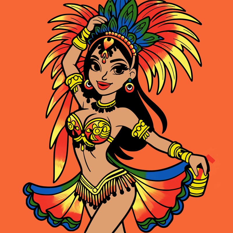 a samba dancer in colorful costume.