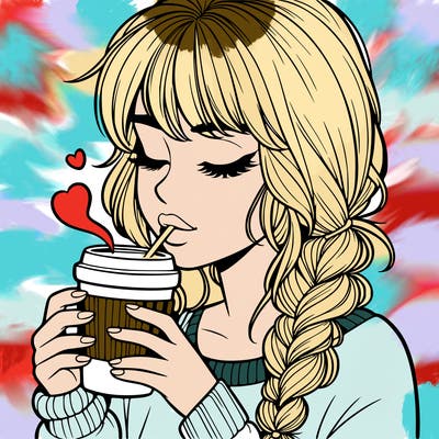 realistic girl drinking coffee