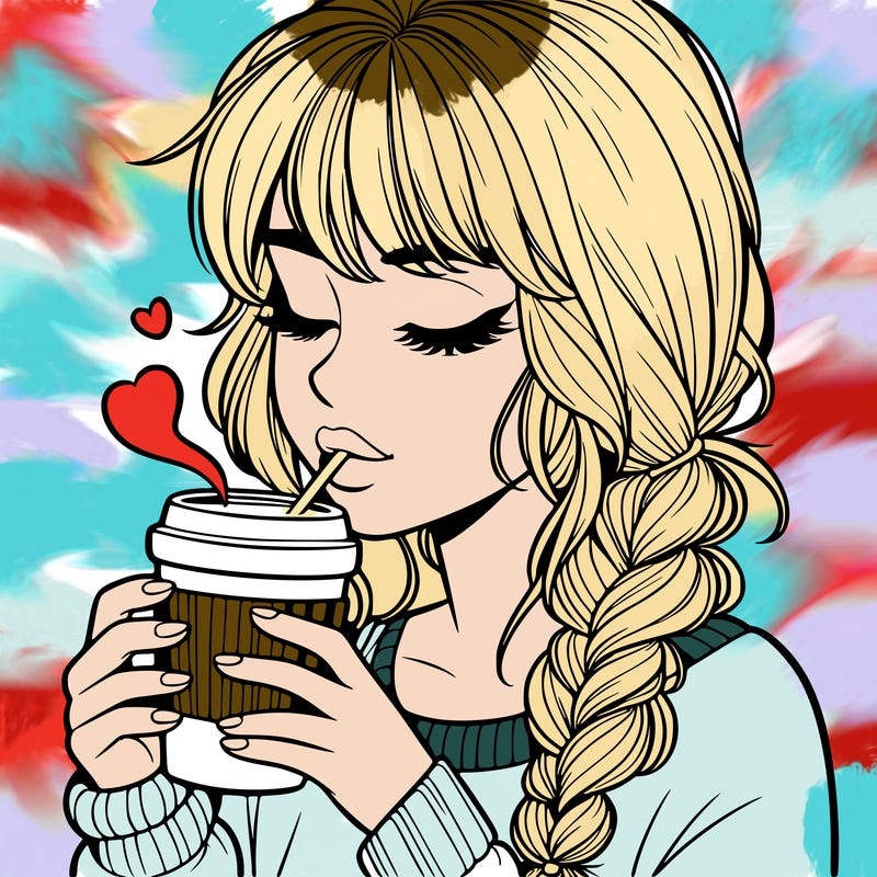 realistic girl drinking coffee
