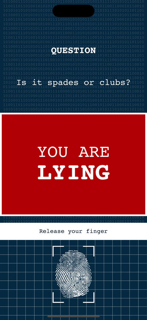 Magic Lie Detector - Magic Lie Detector app screen showing the lie detection result and fingerprint scanner