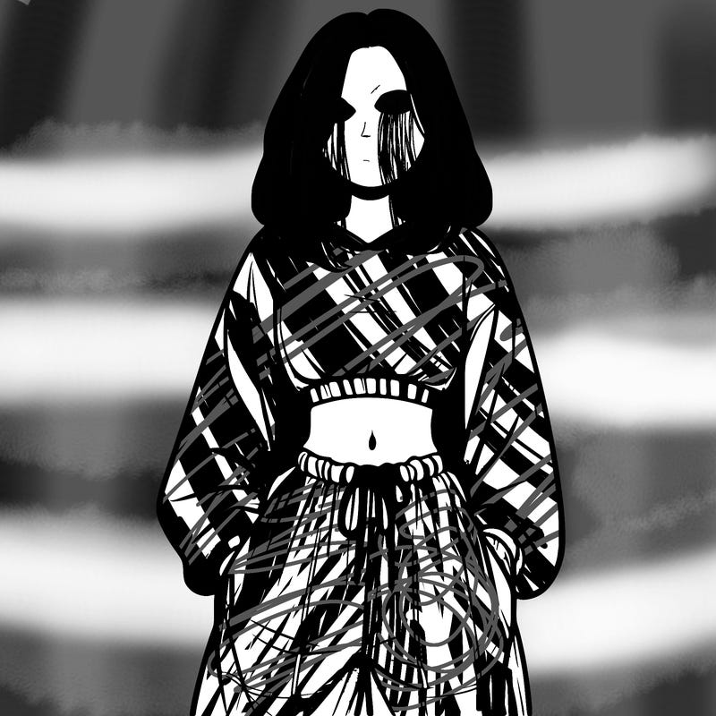 realistic girl faceless with baggy pants and a crop top