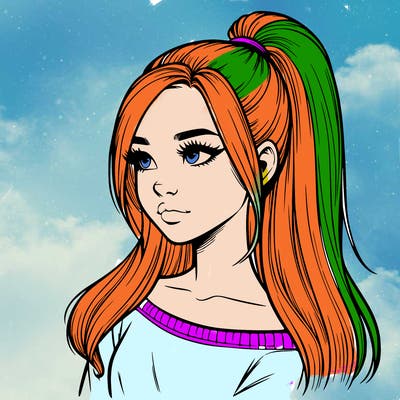 realistic girl with a high ponytail