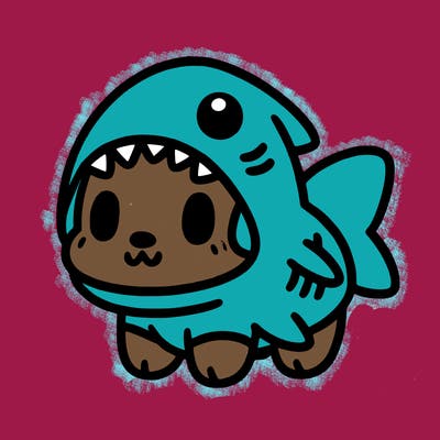 cute dog wearing a shark costume