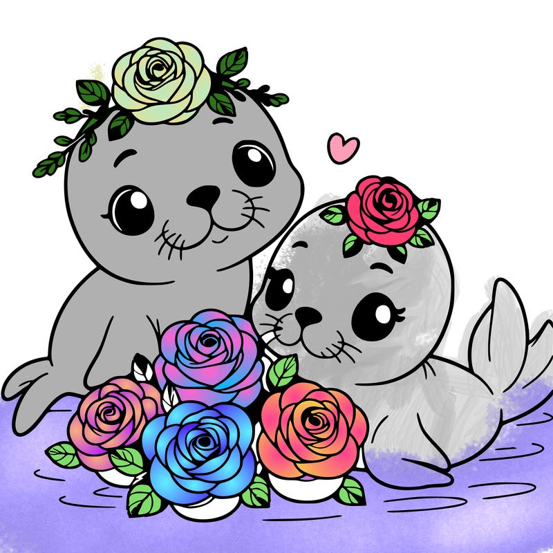 baby seals with roses