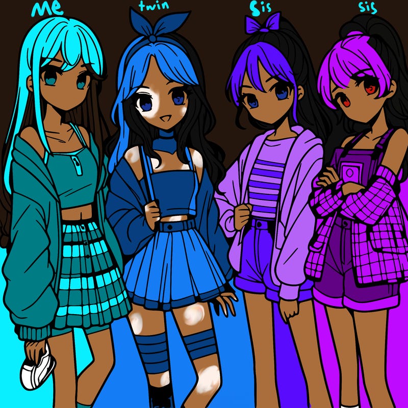 teen manga girls group of 4