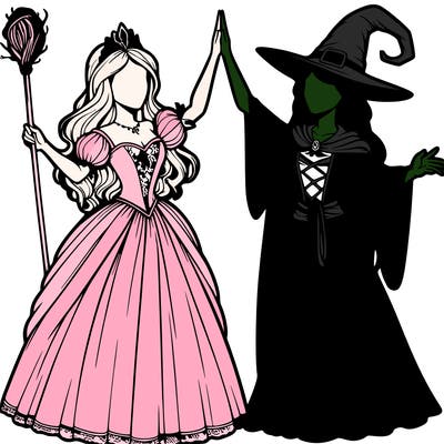 detailed realistic split of a princess and a witch