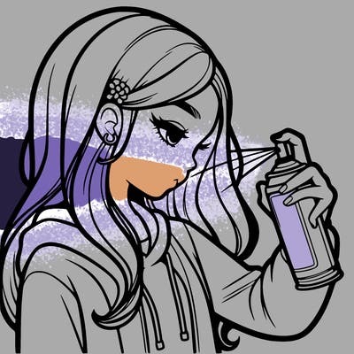 a realistic girl spray painting