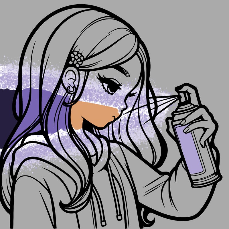 a realistic girl spray painting