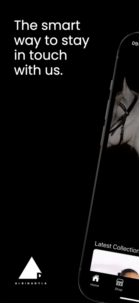 Albina Dyla - Pantalla de bienvenida de la app de moda de lujo Albina Dyla y la última colección
