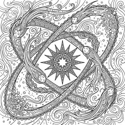 Embark on a cosmic journey with this exquisite Gothic Comet Orbits coloring page, featuring celestial bodies gracefully intertwining around a radiant star. Unleash your artistic flair and bring this dark, elegant celestial scene to life with your chosen colors.
