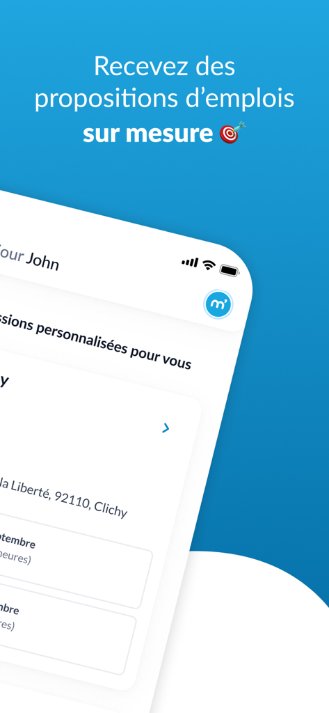 Interfaccia dell'app Mistertemp Group che mostra offerte di lavoro personalizzate