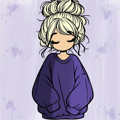 girl with baggy sweatshirt and messy bun