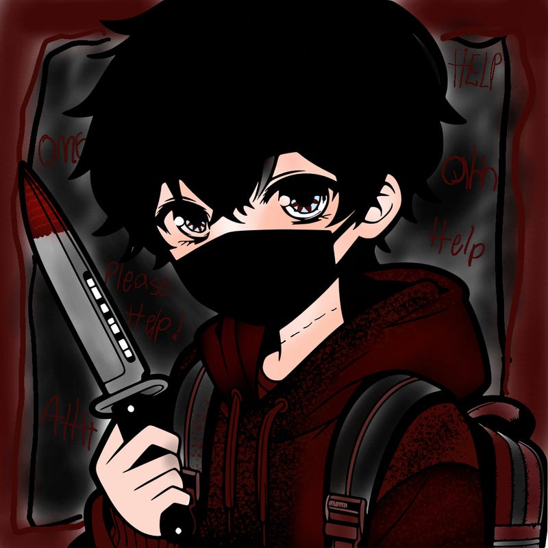anime boy with face coverings and knife