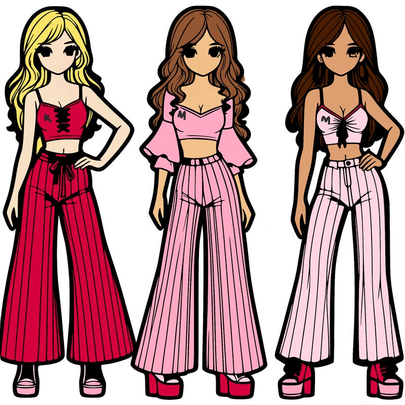 girls with flare pants and crop tops realistic