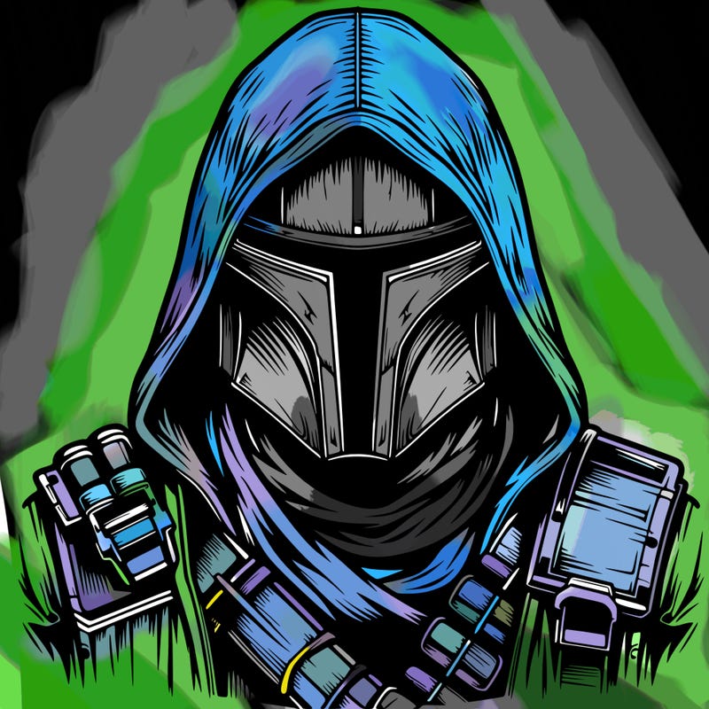 realistic warrior bounty hunter with mask and hood on