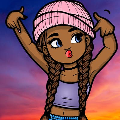 realistic teenage girl with braids and a beanie and crop top doing 🫶🏼