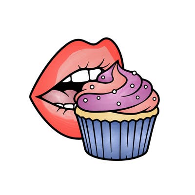lips biting a cupcake