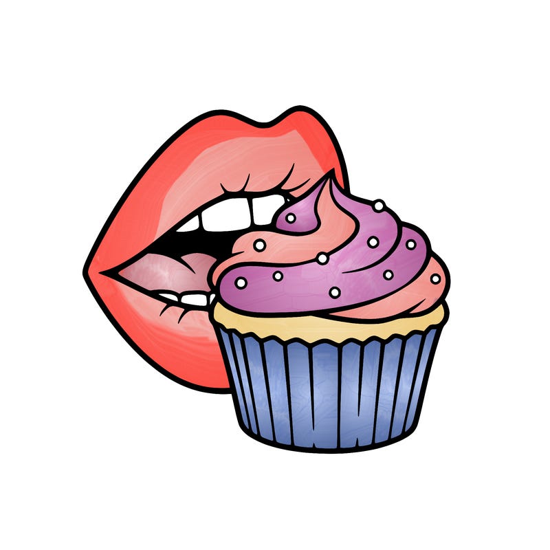 lips biting a cupcake
