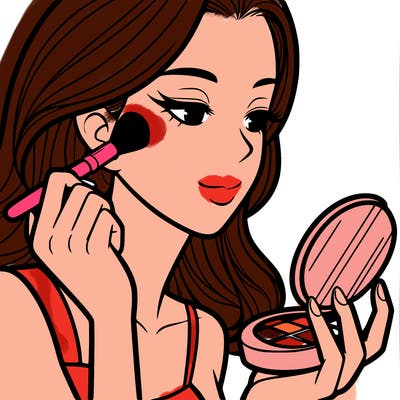 little girl putting on makeup