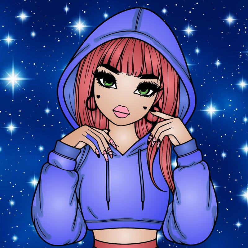 realistic girl with acrylic nails and a crop top hoodie