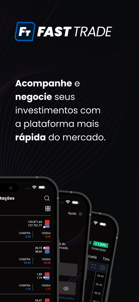 Fast Trade mobile app interface showing stock quotes and trading tools