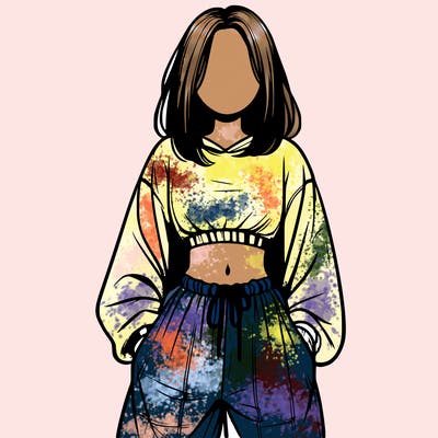 realistic girl faceless with baggy pants and a crop top