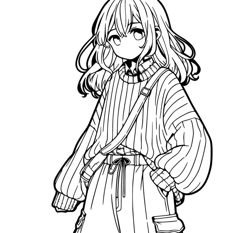anime teen girl wearing baggy pants and sweater