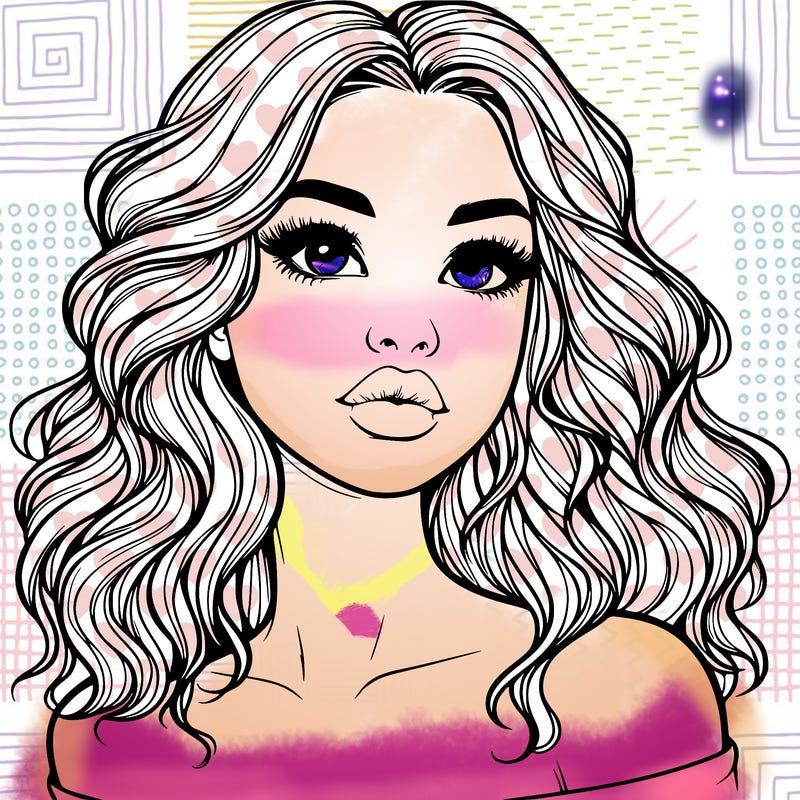 realistic girl with wavy hair and lips