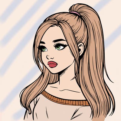 realistic girl with a high ponytail