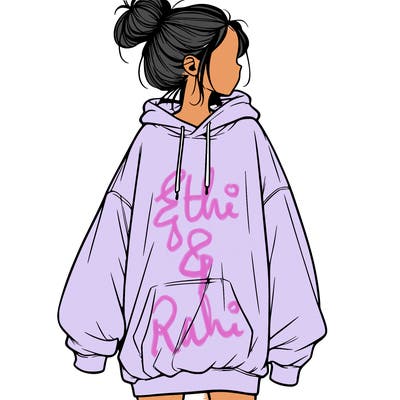 realistic girl with a oversized sweatshirt on and a bun