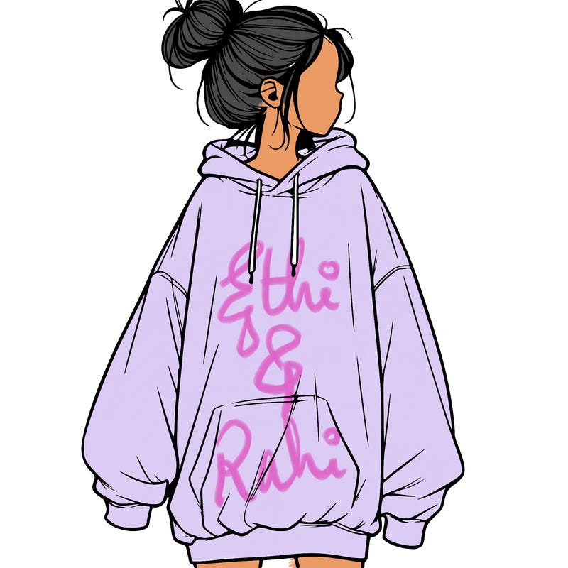 realistic girl with a oversized sweatshirt on and a bun