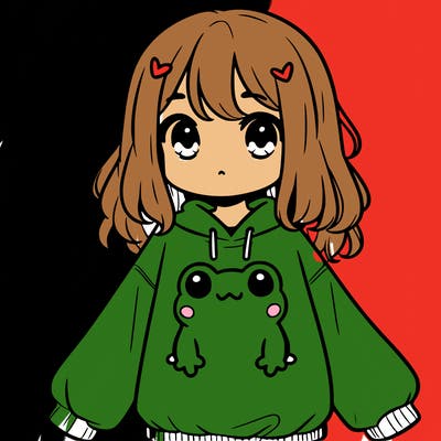 girl wearing frogging sweatshirt