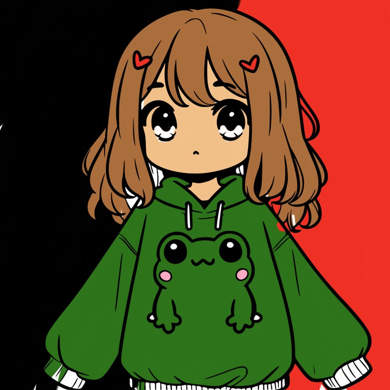 girl wearing frogging sweatshirt