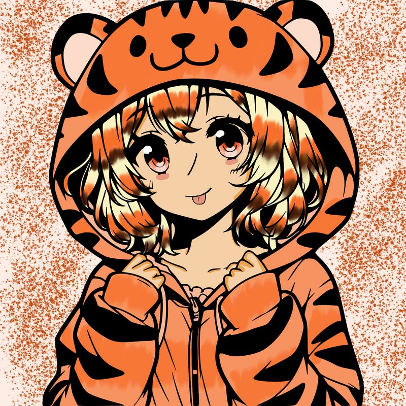 anime girl in a tiger hoodie