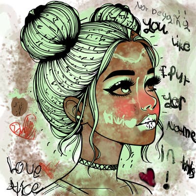 realistic girl with buns on the top of her head