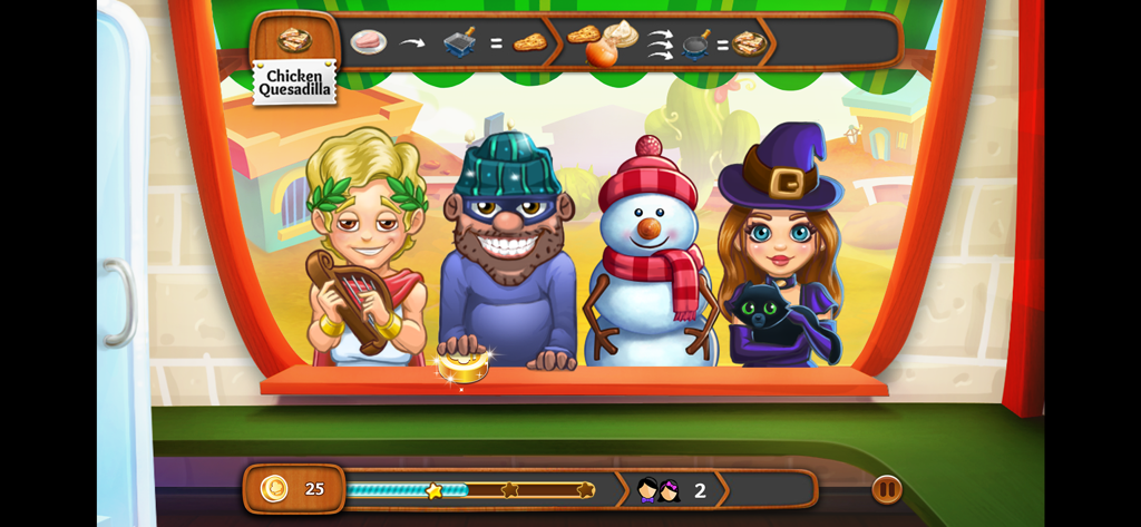 Cooking Tale - Food Games - Diverse customers including a thief and a witch waiting for a food order in Cooking Tale.