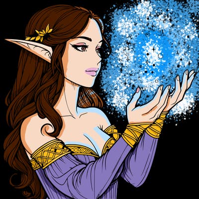 realistic elf girl doing magic