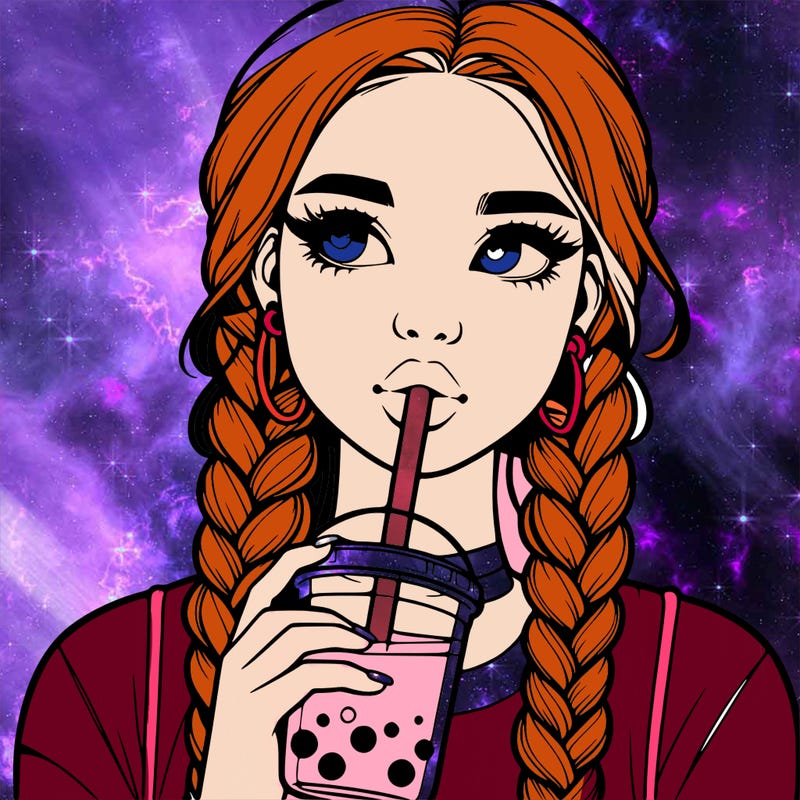 realistic girl with braided hair drinking boba