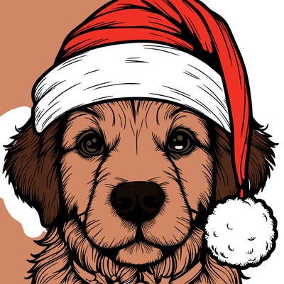 realistic dog with a christmas hat