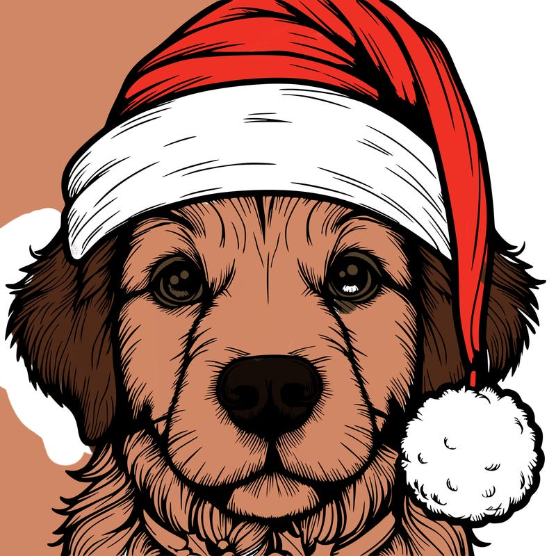 realistic dog with a christmas hat