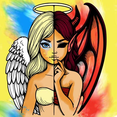realistic angel half demon