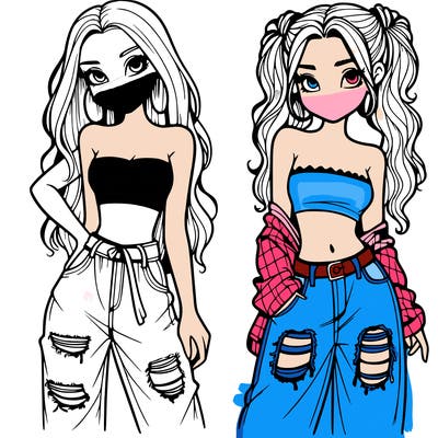 2 girls in crop tops and baggy jeans ripped