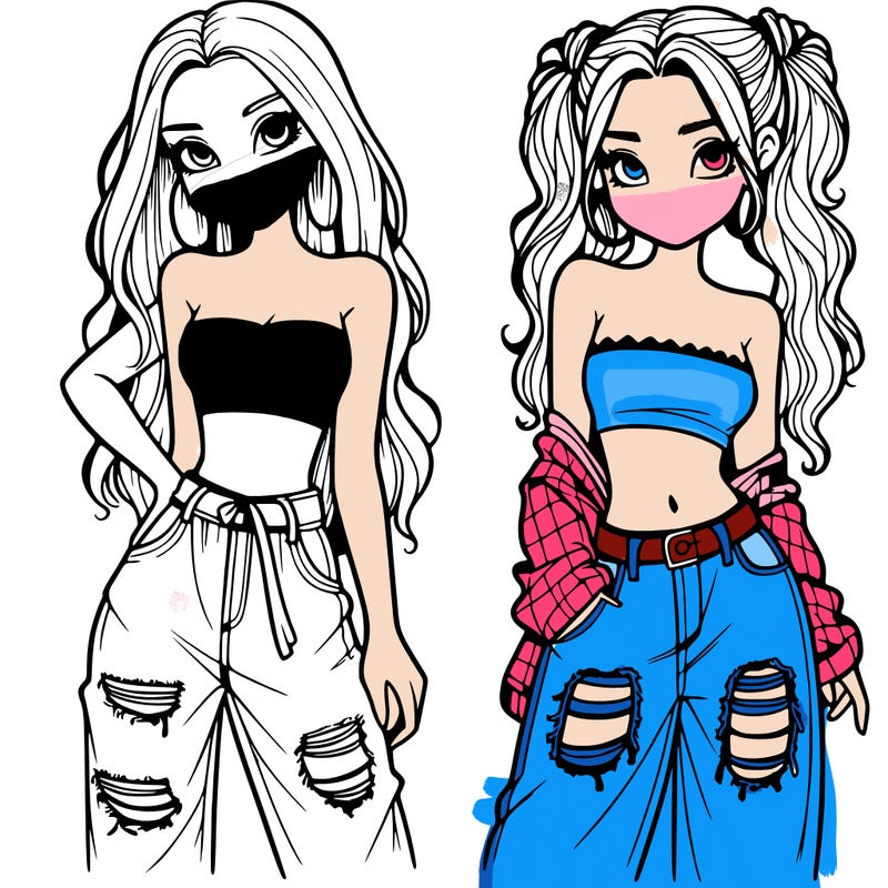 2 girls in crop tops and baggy jeans ripped