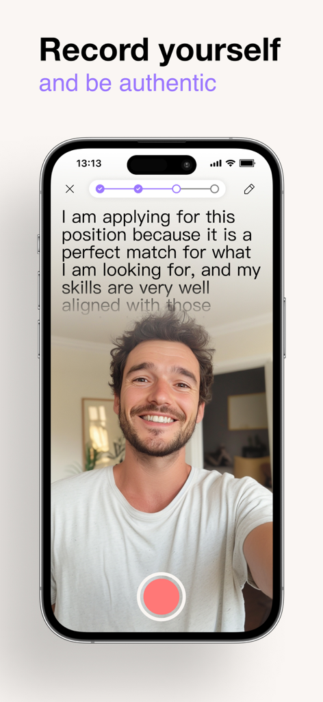 Man recording a video job application on the Impress app