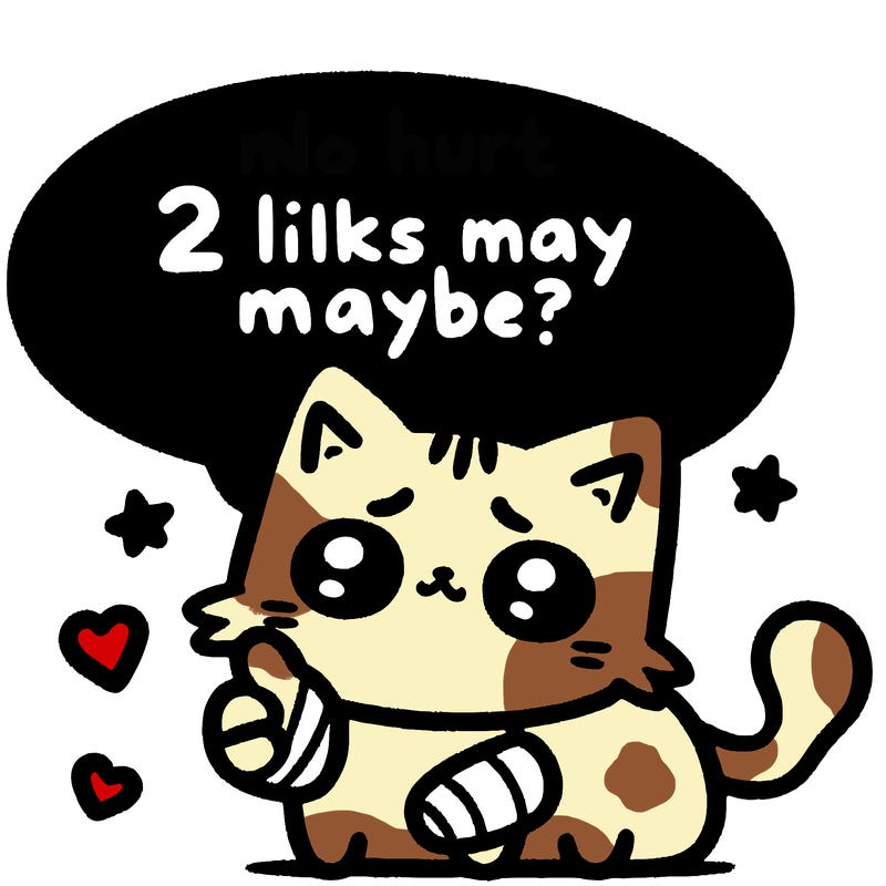 cute cat thats been hurt saiying 2 likes maybe