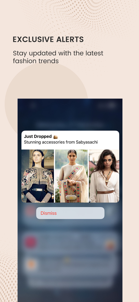 Aza Fashions Designer Clothing - Aza Fashions app interface showing exclusive push notifications for Sabyasachi designer arrivals